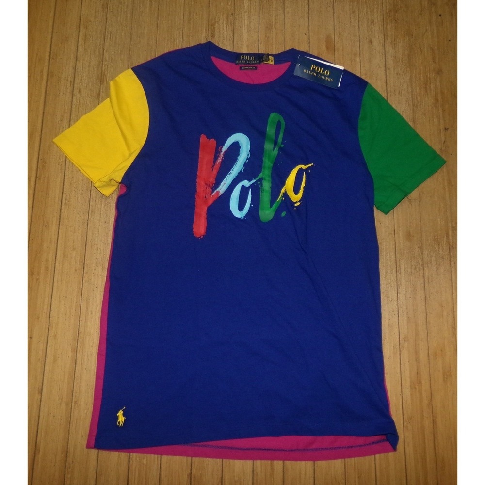 Polo Ralph Lauren Mens Colorblock SLIM FIT Logo T-Shirt Blue Pink XXL NWT